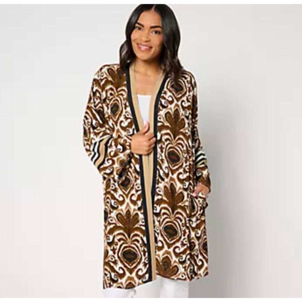 Dennis Basso Printed Rayon Crepe Topper Size Large Color Neutral